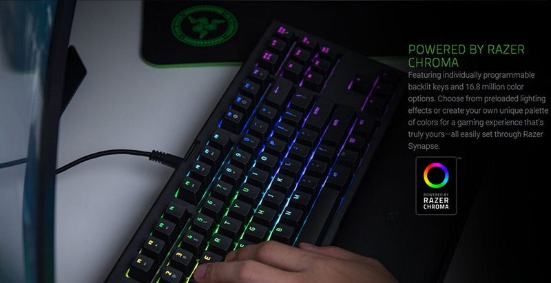 OriginalRazer BlackWidow Tournament Edition Chroma V2 Mechanical Gaming Keyboard RGB Tactile Clicky Razer Green Switches - Black