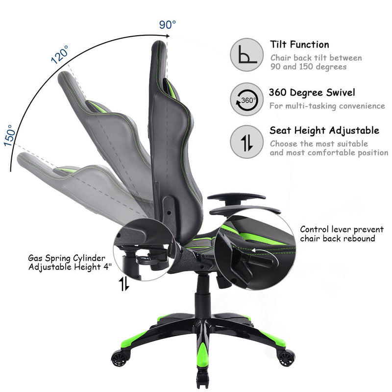 Giantex Racing High Back Reclining Gaming Chair Swivel Ergonomic Computer Desk Office Chair New Modern Furniture HW53993GN