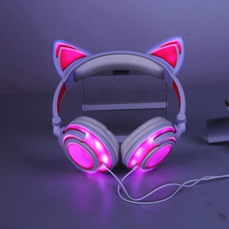 CAT EAR HEADPHONES FOLDABLE , FLASHING & GLOWING GAMING HEADSET