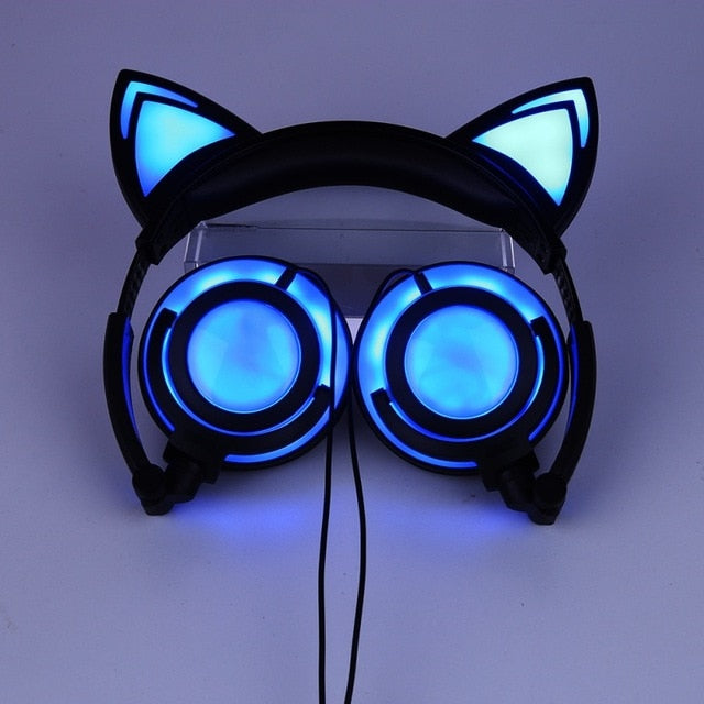 CAT EAR HEADPHONES FOLDABLE , FLASHING & GLOWING GAMING HEADSET