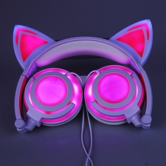 CAT EAR HEADPHONES FOLDABLE , FLASHING & GLOWING GAMING HEADSET