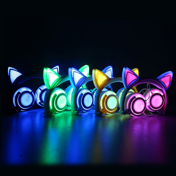 CAT EAR HEADPHONES FOLDABLE , FLASHING & GLOWING GAMING HEADSET