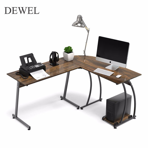 DEWEL L Shaped Corner Computer Desk 59'' X 51'' Home Office Table 3-Piece Corner Laptop Desk with Free CPU Stand 2 Sides Switch