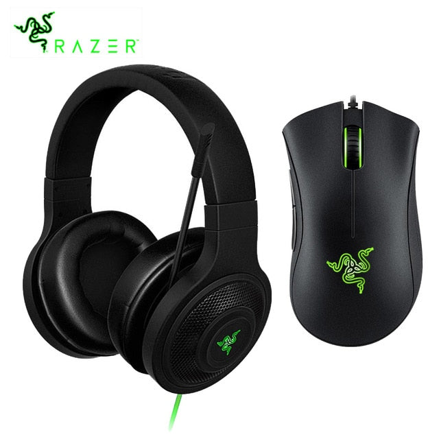 Razer Kraken Essential Headphone Headset With Mic Razer DeathAdder Essential 6400DPI Gaming Mouse for PC/Laptop/Phone Gamer