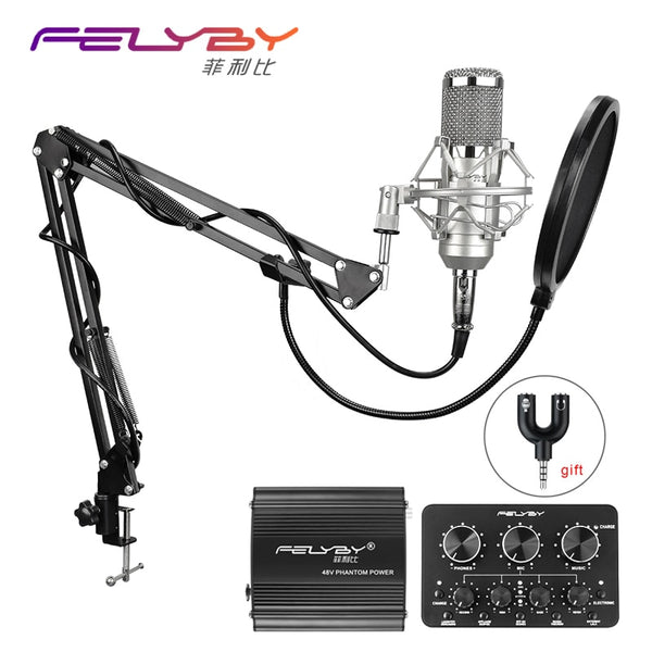 FELYBY bm 800 Professional Condenser Microphone for Computer Audio Studio Vocal Rrecording karaoke interview Mic Phantom Power