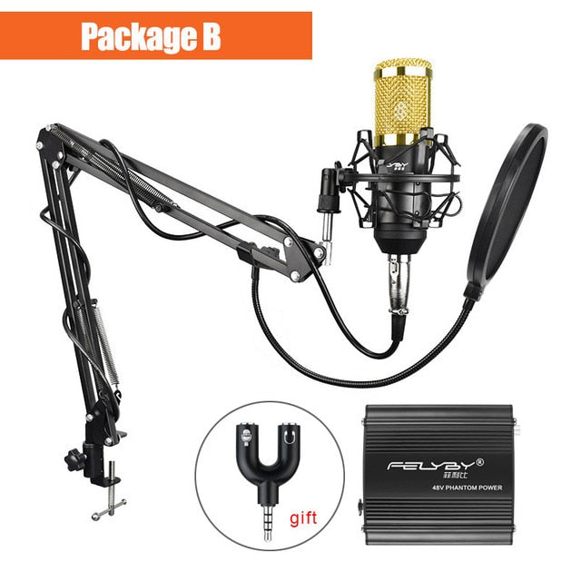 FELYBY bm 800 Professional Condenser Microphone for Computer Audio Studio Vocal Rrecording karaoke interview Mic Phantom Power